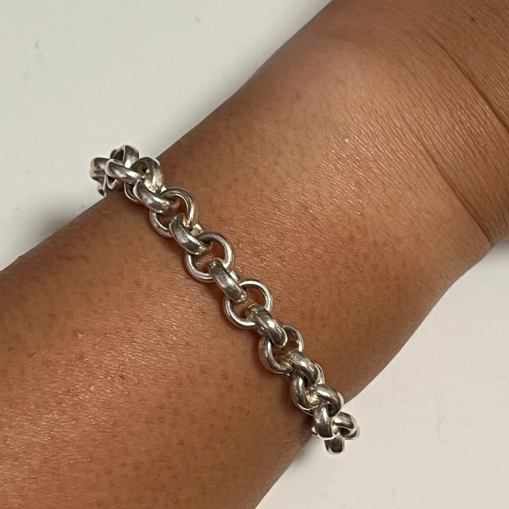 Silver rolo Bracelet  - 7.75" long, 6.75"" fit  - Sterling silver 925